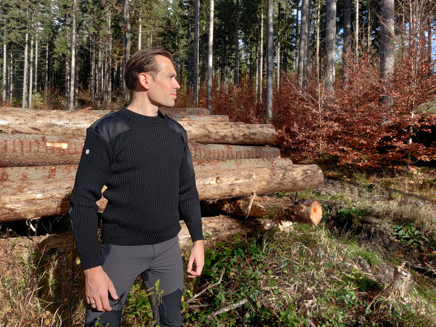 a man wearing a merino commando sweater