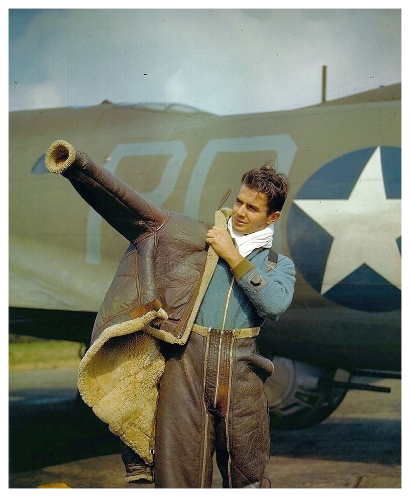 a man wearing a B-3 bomber jacket