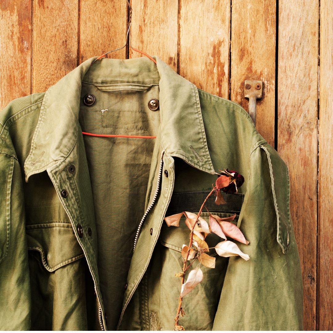 an m-51 field jacket hung up on the wall